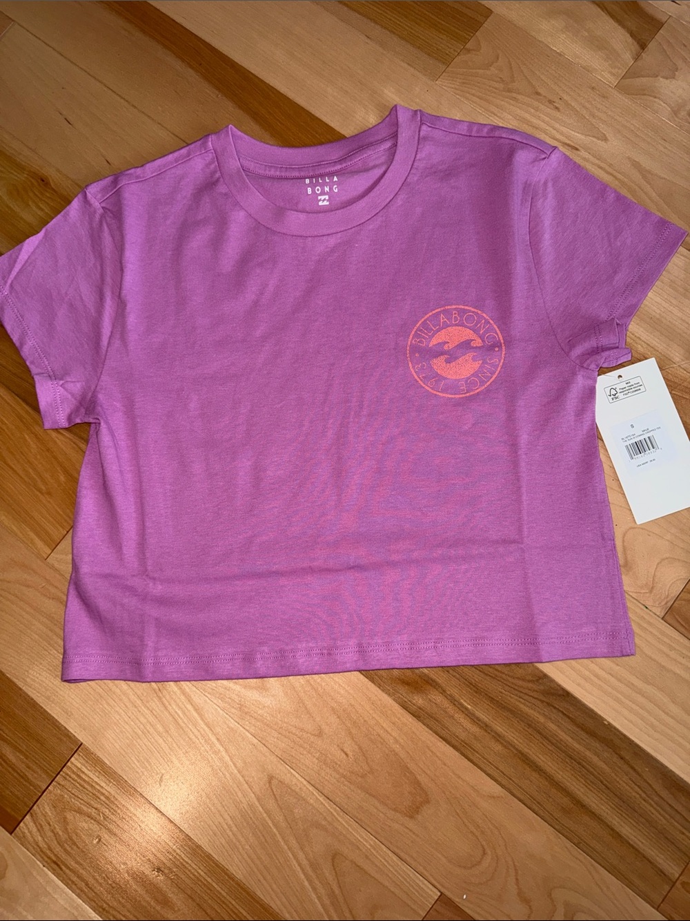 Billabong Lavender Crop Tee with Neon Orange Logo BNWT
